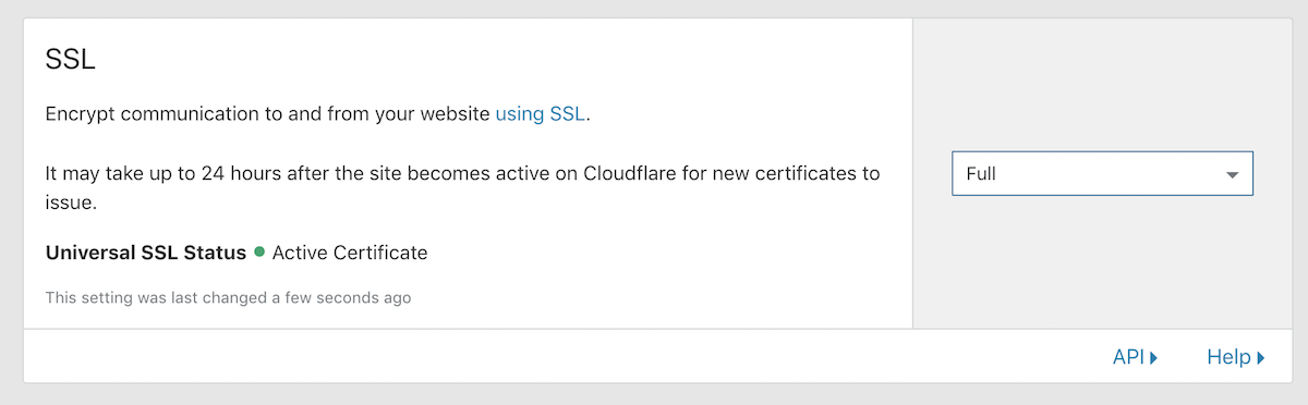 Screenshot of SSL configuration in Cloudflare